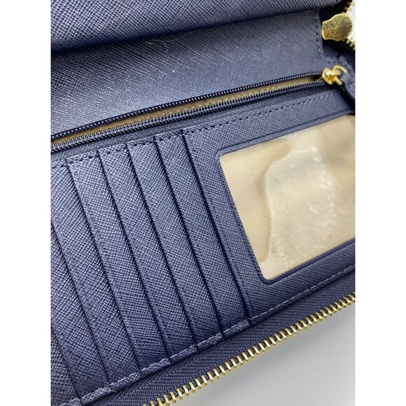 Michael Kors Navy Leather Wristlet Wallet With Gold Stud Detailing & Zipper Clos - Picture 13 of 13